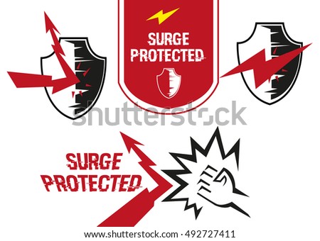 Surge Protection labels for equipment packages or appliance tool features. Editable Clip Art. Royalty-Free Stock Photo #492727411