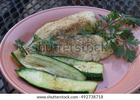 Tilapia with Grilled Zucchini and White Rice