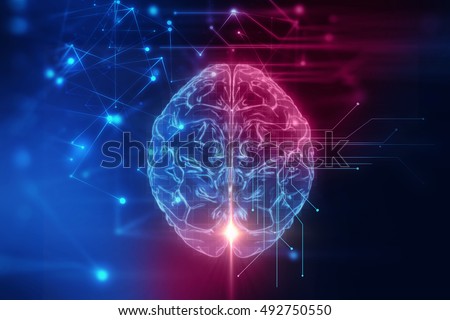 3d rendering of human  brain on technology background  represent artificial intelligence and cyber space concept
