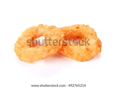 Shrimp donuts on white background.