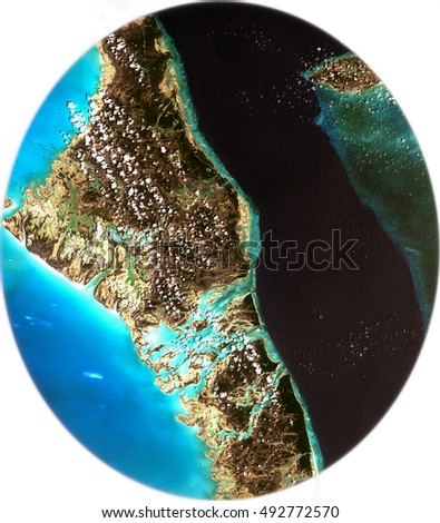 The Bahamas from Landsat satellite. Elements of this image furnished by NASA. Image has been modified
