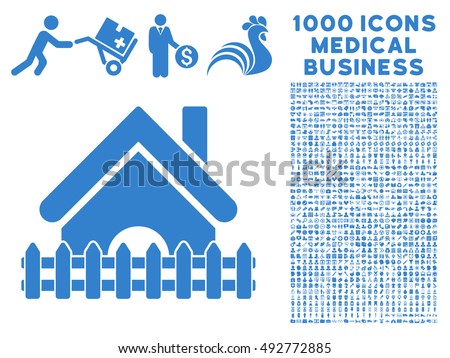 Home Fence icon with 1000 medical commercial cobalt vector pictograms. Collection style is flat symbols, white background.