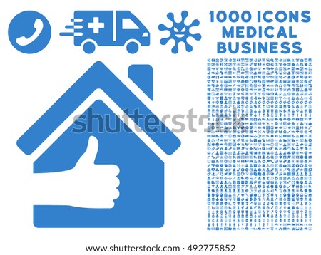 Excellent House icon with 1000 medical commercial cobalt vector pictographs. Design style is flat symbols, white background.