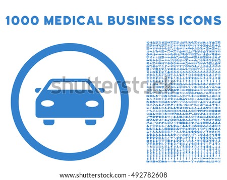Car icon with 1000 medical commercial cobalt vector design elements. Set style is flat symbols, white background.