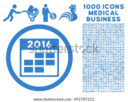 2016 Month Calendar icon with 1000 medical business cobalt vector design elements. Design style is flat symbols, white background.
