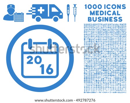 2016 Calendar icon with 1000 medical business cobalt vector pictograms. Set style is flat symbols, white background.