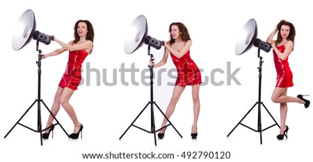Woman wearing red dress isolated on white