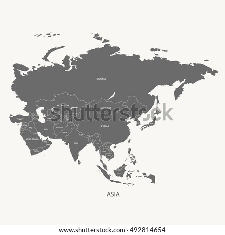 ASIA MAP WITH THE NAME OF THE COUNTRIES grey color illustration vector Royalty-Free Stock Photo #492814654