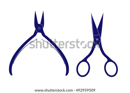 Scissors and nippers. Nail care set. Vector illustration isolated on white background