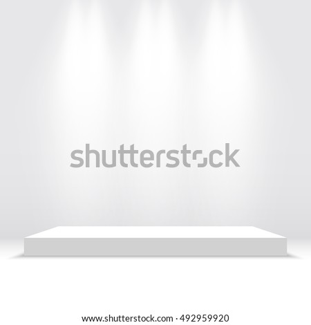 White podium. Pedestal. Platform. Spotlight. Vector illustration. Royalty-Free Stock Photo #492959920