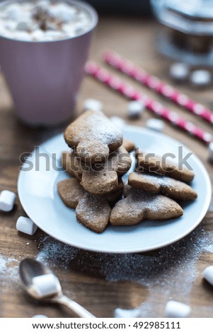 spicy ginger cookies covered with powdered sugar on window sill