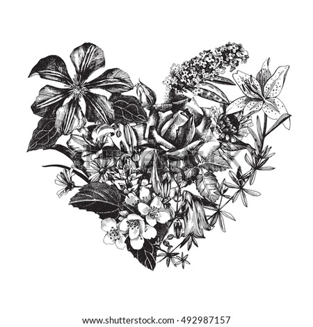 Hand drawn vector floral heart