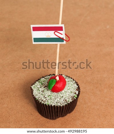 tajikistan flag on a apple cupcake,picture of a