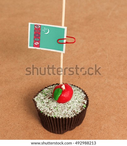 turkmenistan flag on a apple cupcake,picture of a