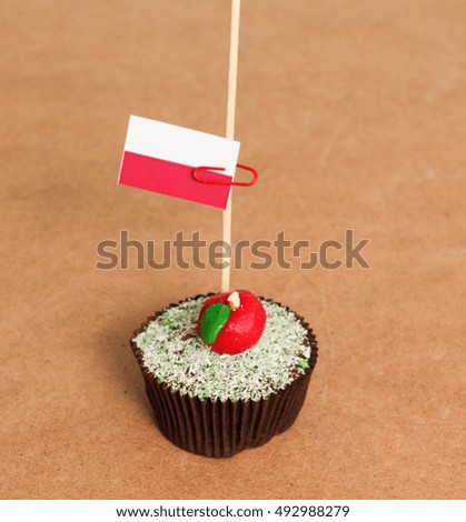 poland flag on a apple cupcake,picture of a