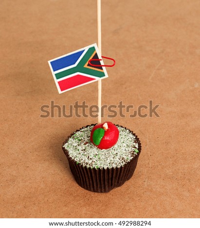 South Africa flag on a apple cupcake,picture of a