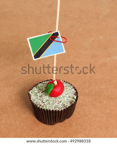 tanzania flag on a apple cupcake,picture of a