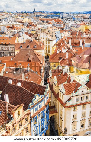 tiled roofs of old Prague, Czech Republic