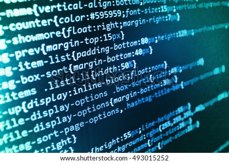 Software abstract background. Programmer developer screen. Computer script typing work.  PC software creation business. IT coding on monitor screen. Programming code typing. 
