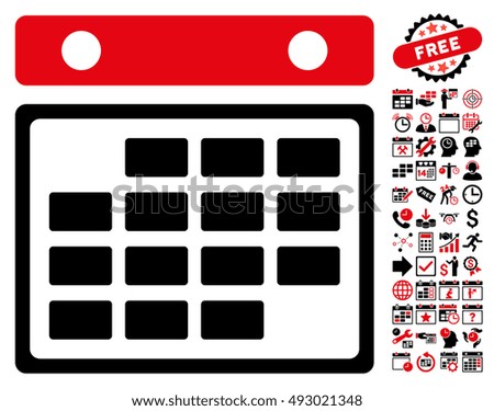 Month Calendar icon with bonus calendar and time management clip art. Vector illustration style is flat iconic bicolor symbols, intensive red and black colors, white background.