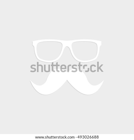 Nerd glasses and mustaches - white vector  icon with shadow