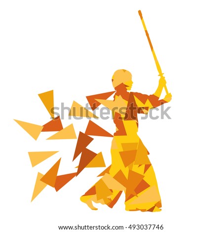 Kendo fighter vector background abstract illustration concept made with polygon fragments isolated on white