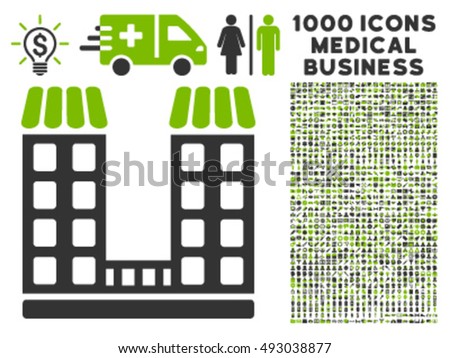 Company icon with 1000 medical business eco green and gray vector design elements. Collection style is flat bicolor symbols, white background.
