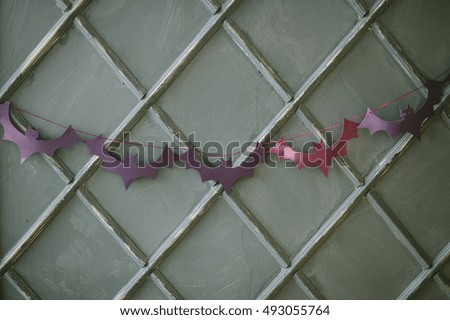 Halloween bat papercraft garlands on luxury grey wall design bas-relief with stucco mouldings roccoco element
