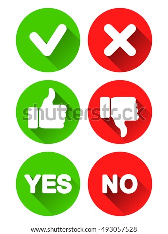 Collection of different yes and no buttons. Round icons with long shadows Royalty-Free Stock Photo #493057528
