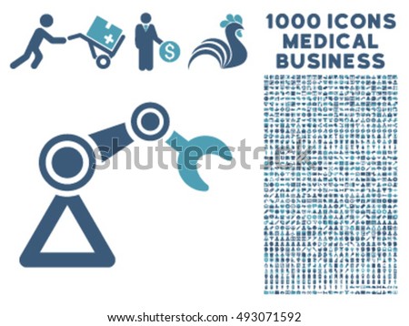 Manipulator icon with 1000 medical business cyan and blue vector pictograms. Design style is flat bicolor symbols, white background.
