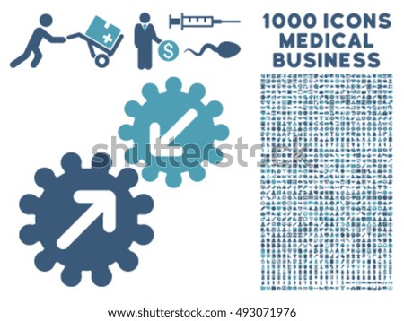 Integration icon with 1000 medical business cyan and blue vector design elements. Set style is flat bicolor symbols, white background.
