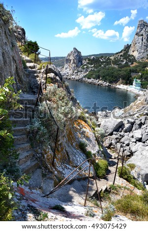 Serpentine staircase in the rock Diva. Simeiz, Crimea, Russia