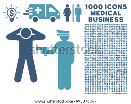 Arrest icon with 1000 medical business cyan and blue vector pictographs. Set style is flat bicolor symbols, white background.