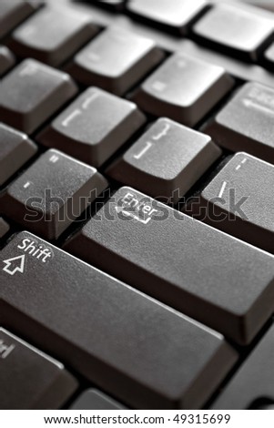 Closeup of the keys on a black colored computer keyboard.  Shallow depth of field.