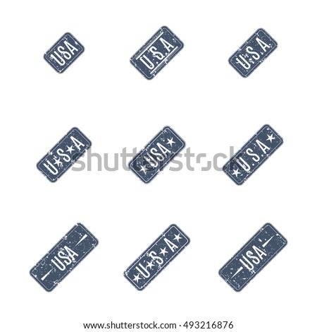 A set of rectangular grunge USA stamps isolated on white background, vector illustration.