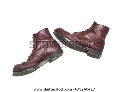 Oxblood Leather Work Boots on White