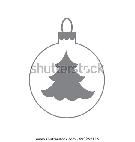Vector icon Christmas ball with silhouette of Christmas tree on white background.