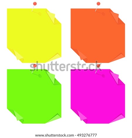 Set of bright blank paper note origami stickers. Flat cartoon note paper illustration. Objects isolated on a white background.