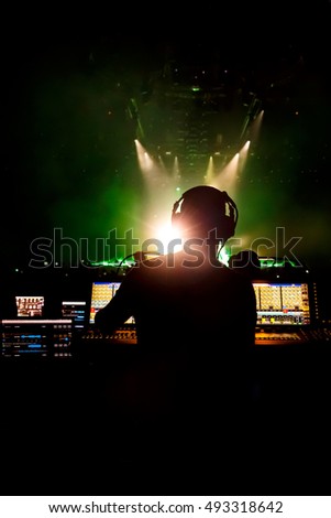 Sound manager on live rock concert, disco show
