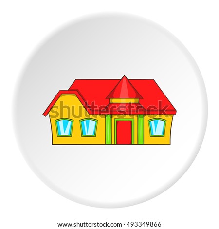 Large single storey house icon in cartoon style isolated on white circle background. Building symbol vector illustration