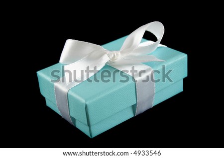 Delicate powder blue gift box with silver bow.