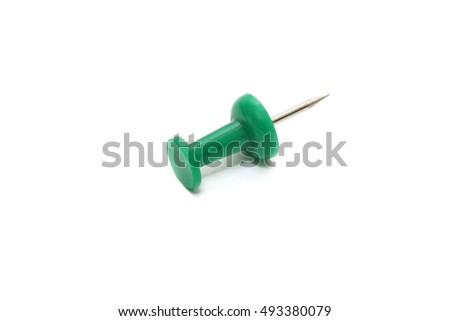 isolated green push pin on white background
