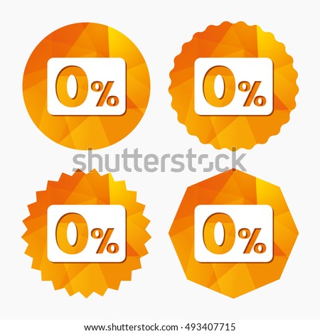 Zero percent sign icon. Zero credit symbol. Best offer. Triangular low poly buttons with flat icon. Vector