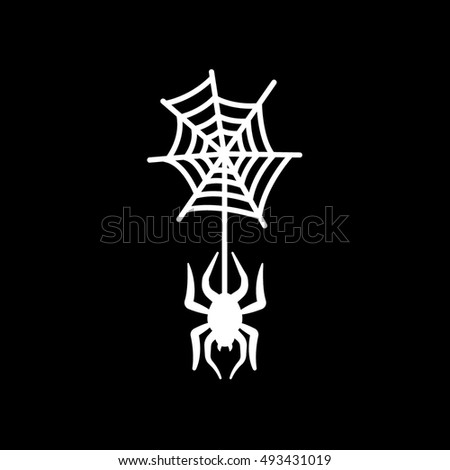 Spider And Web Halloween Concept Flat Icon On Black Background