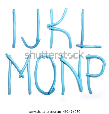 Blue plasticine alphabet, isolated.