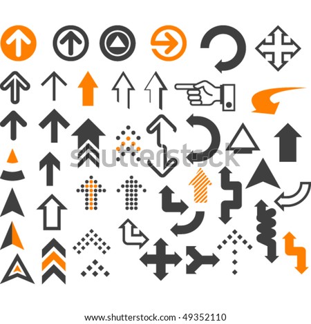 Arrows  in different styles and shapes on the white