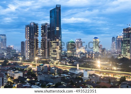 Twilight over Jakarta business district in the Kuningan area in Indonesia capital city.