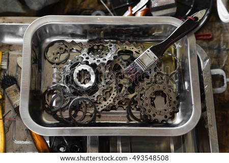Bicycle gear cassette disassembled