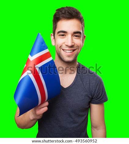 young man holding a flag