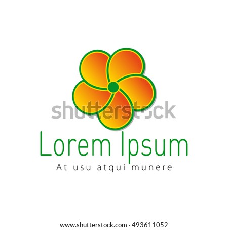 Orange and green flower logo for a company working with nature, ecology and environment